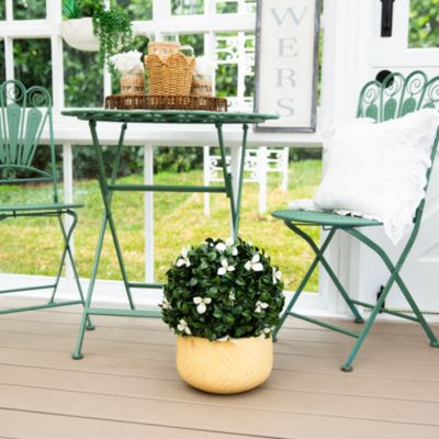 15" UV Resistant Artificial Boxwood and Gardenia Topiary Plant (Indoor/Outdoor)