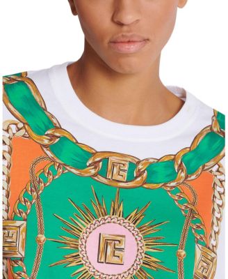 Cropped T-Shirt with Balmain Foulard Print