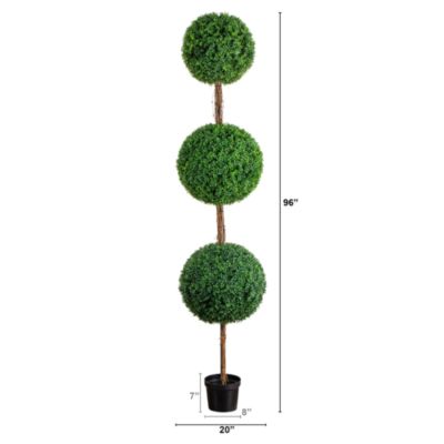 8' UV Resistant Artificial Triple Ball Boxwood Topiary Tree 