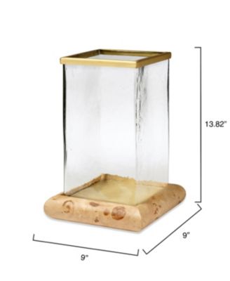  Rhine Burl Wood and Glass Hurricane Candle Holder