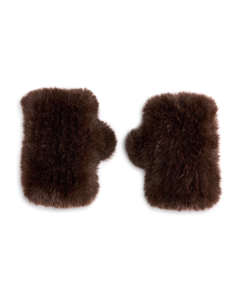 Surell Faux Fur Fingerless Mittens In Brown