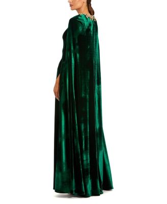  Embellished Velvet Cape Gown