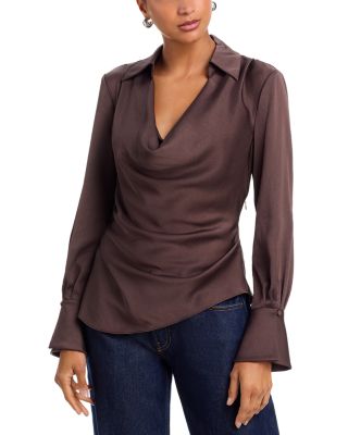Symone Satin Long Sleeve Cowlneck Top