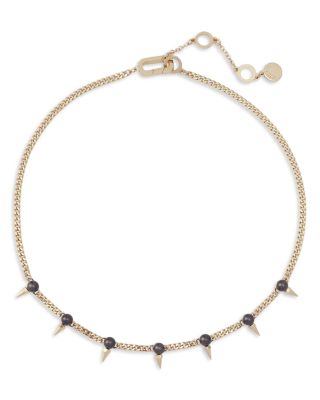 Gray Imitation Pearl Spike Statement Necklace, 15"-17" 