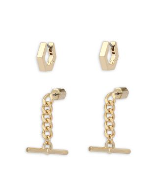 Signature Hexagon Hoop & Chain Bar Drop Earrings, Set of 2