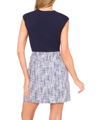 Cap Sleeve Crewneck Tweed Mini Dress