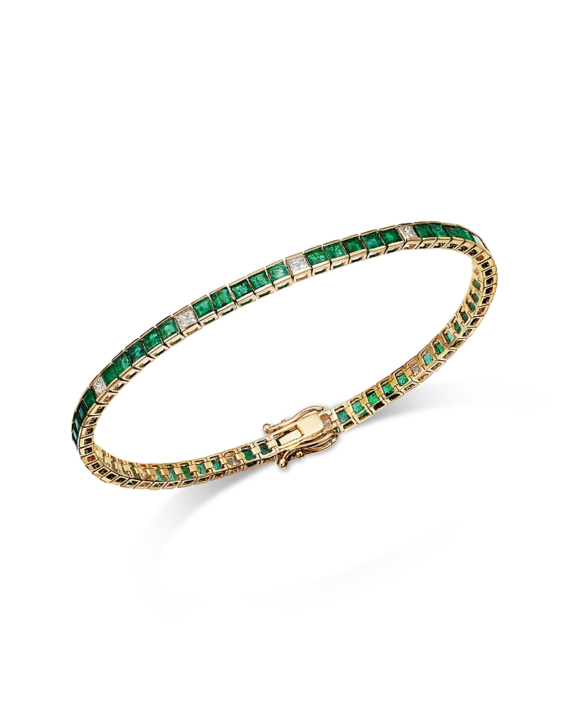 Bloomingdale's Fine Collection Emerald & Diamond Bracelet In 14k Yellow Gold In Gold