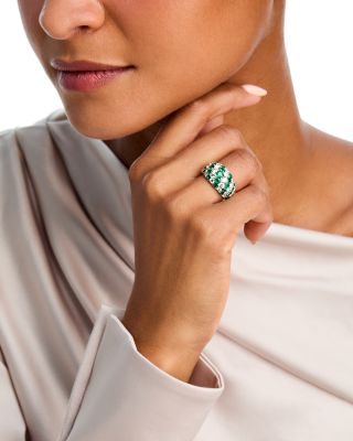 Emerald & Diamond Band Ring in 14K White Gold