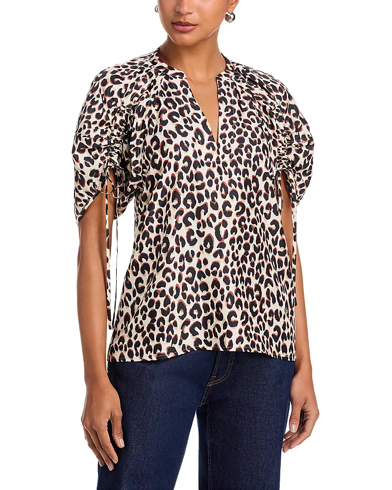 3.1 Phillip Lim Leopard Print Ruched Sleeve Top