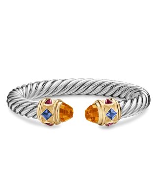 Renaissance&reg; Cable Flex&reg; Bracelet in Sterling Silver with 14K Yellow Gold, Madeira Citrine, Tanzanite and Rhodolite Garnet, 9mm