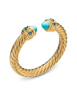 Renaissance&reg; Cablespira&reg; Bracelet in 18K Yellow Gold with Turquoise, Tsavorite and Tanzanite, 9mm