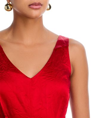 Crushed Satin V Neck Dress