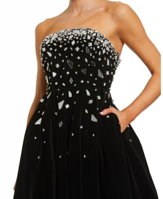  Embellished Velvet Strapless A Line Ankle Dress