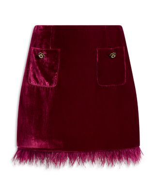 Luna Velvet Feather Trim Mini Skirt