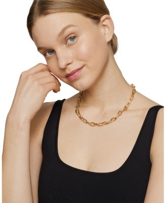 18K Yellow Gold DY Madison&reg; Textured & Polished Link Chain Necklace, 18.25"