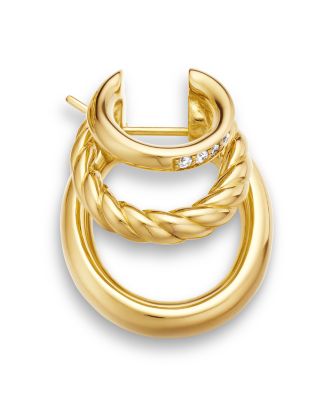 DY Mercer Three Row Huggie Hoop Earrings in 18K Yellow Gold with Pav&eacute; Diamonds 