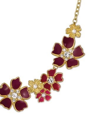 Crystal & Imitation Pearl Flower Statement Necklace, 17.51"