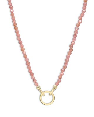 14K Yellow Gold Pink Rhodochrosite Charm Enhancer Pendant Necklace