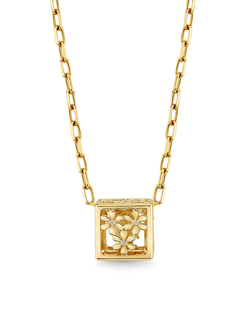 Sydney Evan Diamond Pave Flower Open Dice Pendant Necklace In 14k Yellow Gold, 0.42 Tcw In Gold