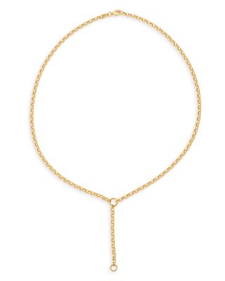 14K Yellow Gold Rolo Link Chain Lariat Necklace, 18"