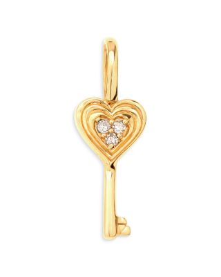 9K Yellow Gold Diamond Key Padlock Mini Charm Pendant
