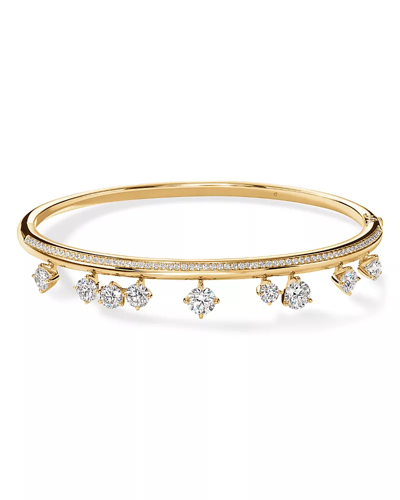 Hearts On Fire 18K Yellow Gold Barre Diamond Dangle Pave Bangle Bracelet