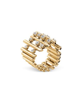 18K Yellow Gold Barre Diamond Multirow Statement Ring