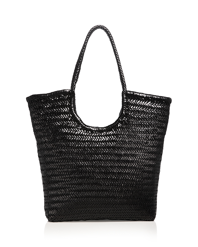 Dragon Diffusion Arched Diagonal Woven Leather Tote In Black