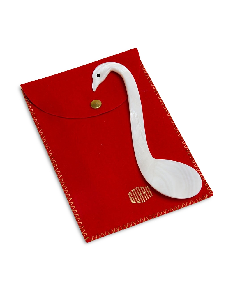 Gohar World Gohar Mother Of Pearl Swan Spoon In Red