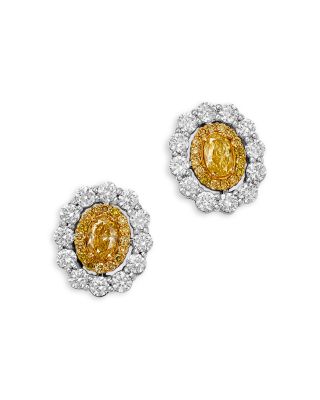 White & Yellow Diamond Halo Stud Earrings in 14K White & Yellow Gold, 1.66 tcw
