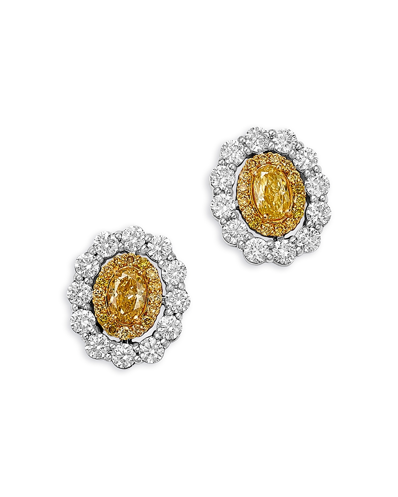 Bloomingdale's Fine Collection White & Yellow Diamond Halo Stud Earrings In 14k White & Yellow Gold, 1.66 Tcw In Silver