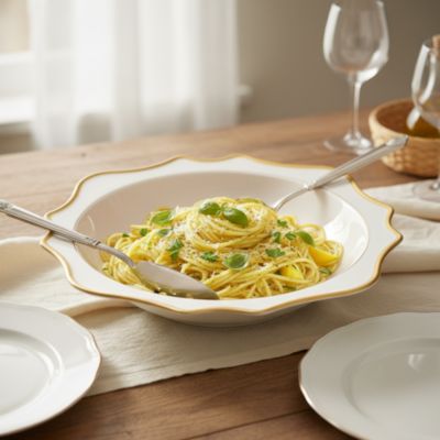 Antique White with Gold Salad Serving Bowl