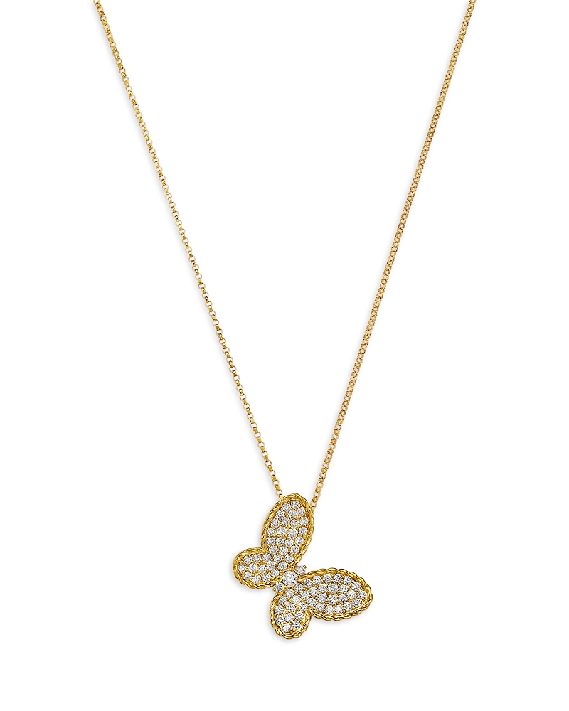 Roberto Coin 18K Yellow Gold Jasmine Diamond Pave Butterfly Pendant Necklace, 16