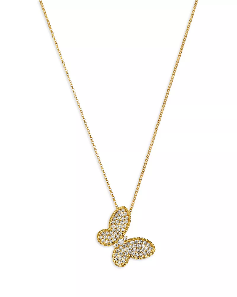 Roberto Coin 18K Yellow Gold Jasmine Diamond Pave Butterfly Pendant Necklace, 16