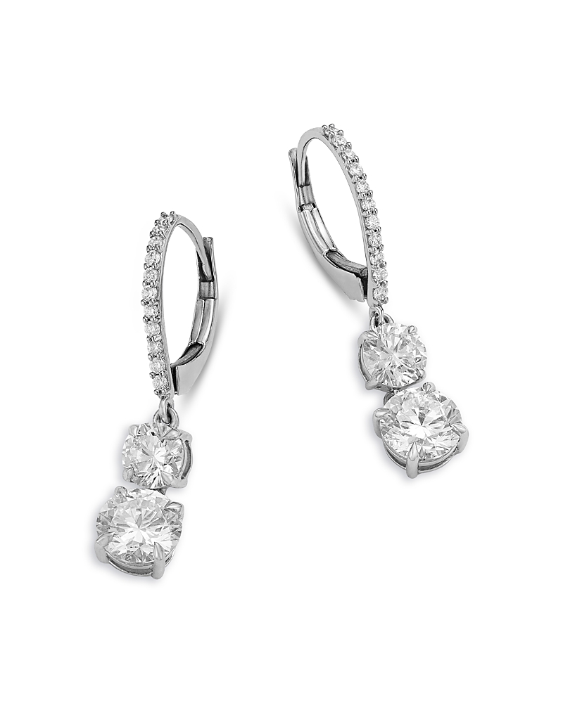 Bloomingdale's Fine Collection Luxe Collection Certified Lab Grown Diamond Two Stone Drop Earrings in 14K White Gold, 1.95 tcw
