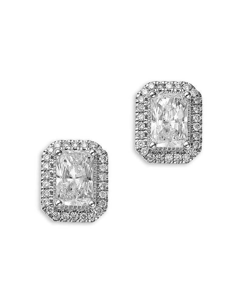 Bloomingdale's Fine Collection Luxe Collection Certified Lab Grown Diamond Radiant Stud Earrings in 14K White Gold, 1.95 tcw