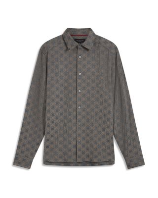 Farax Textured Geometric Jacquard Button Down Shirt 