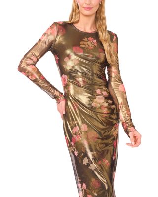 Nic Floral Foiled Mesh Maxi Dress