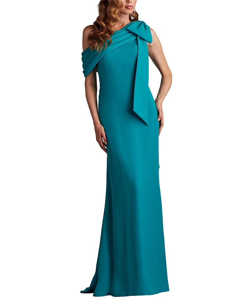 Tadashi Shoji One-shoulder Crepe Column Gown In Green