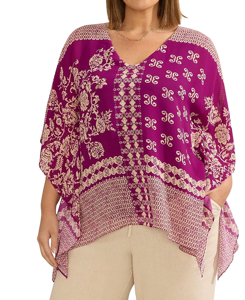 Live Unlimited Bandana Print Chiffon V-neck Top In Purple