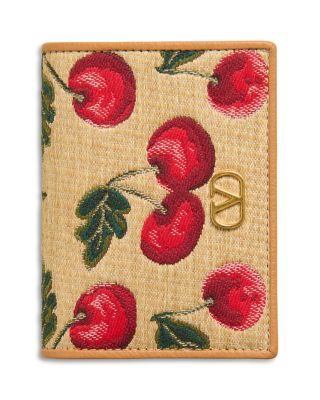 VLogo Signature Cherryfic Jacquard Raffia Wallet