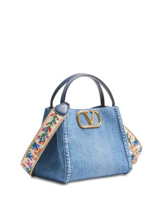 Alltime Medium VLogo Convertible Top Handle Bag in Denim