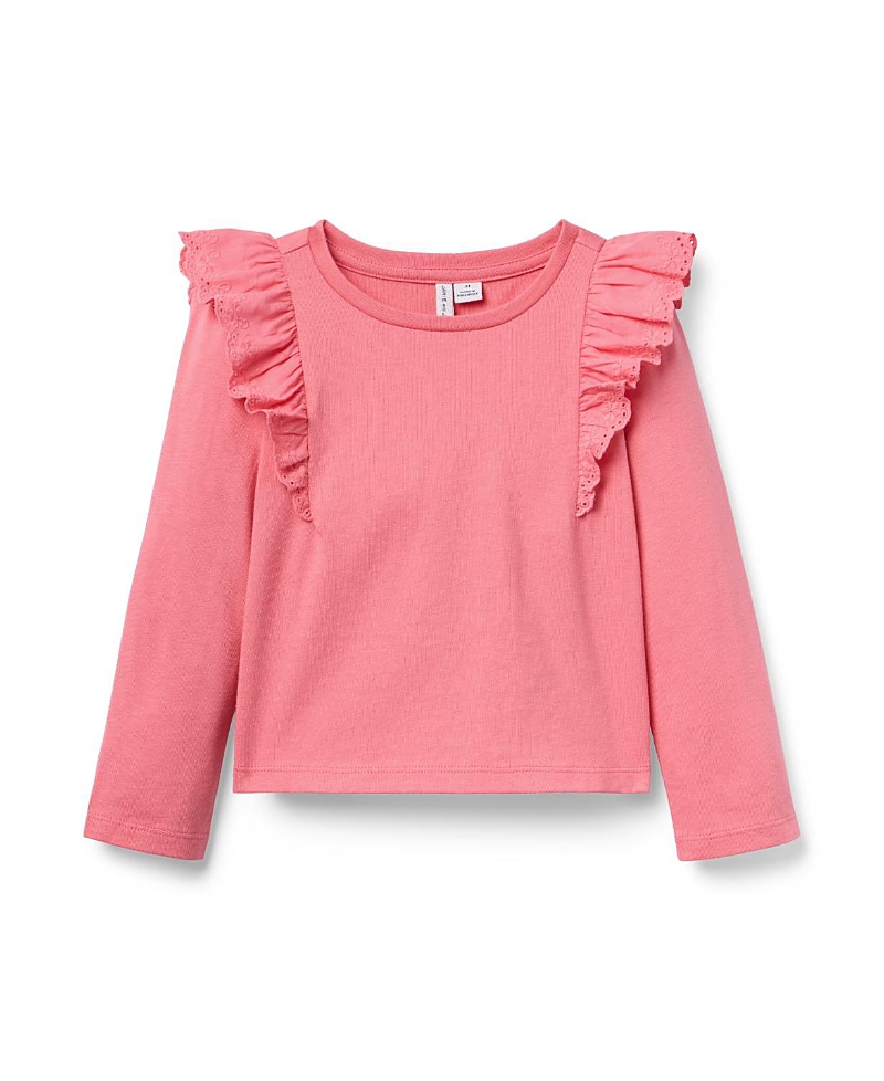 Janie and Jack Girls' Eyelet Ruffle Shoulder Top - Little Kid, Big Kid