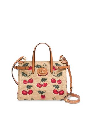 Antibes Small Cherryfic VLogo Raffia Shopping Tote Bag