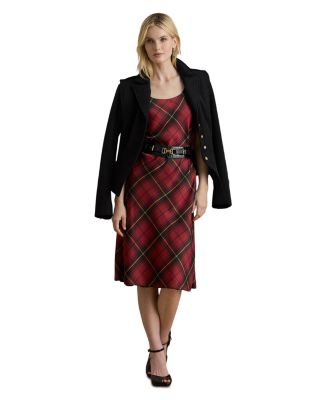 Plaid Satin Sleeveless Cocktail Dress