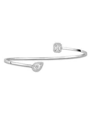 18K White Gold My Twin Diamond Pear & Emerald Cut Toi & Moi Halo Cuff Bracelet