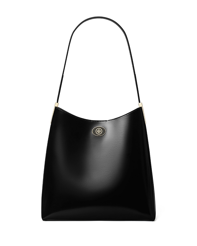 Tory Burch Robinson Spazzolato Leather Hobo Bag In Black
