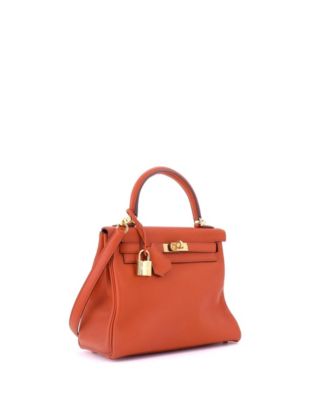  Kelly 25 Handbag Orange Swift with Gold Hardware