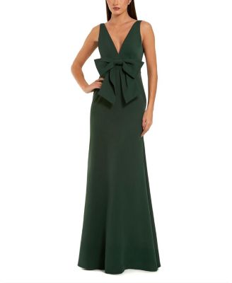  Crepe Sleeveless V Neck Column Dress With Bow