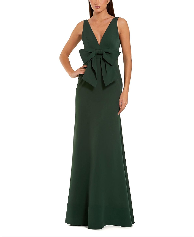 Mac Duggal Crepe Sleeveless V Neck Column Dress With Bow In Green | ModeSens Mac Duggal Crepe Sleeveless V Neck Column Dress With Bow In Green | ModeSens